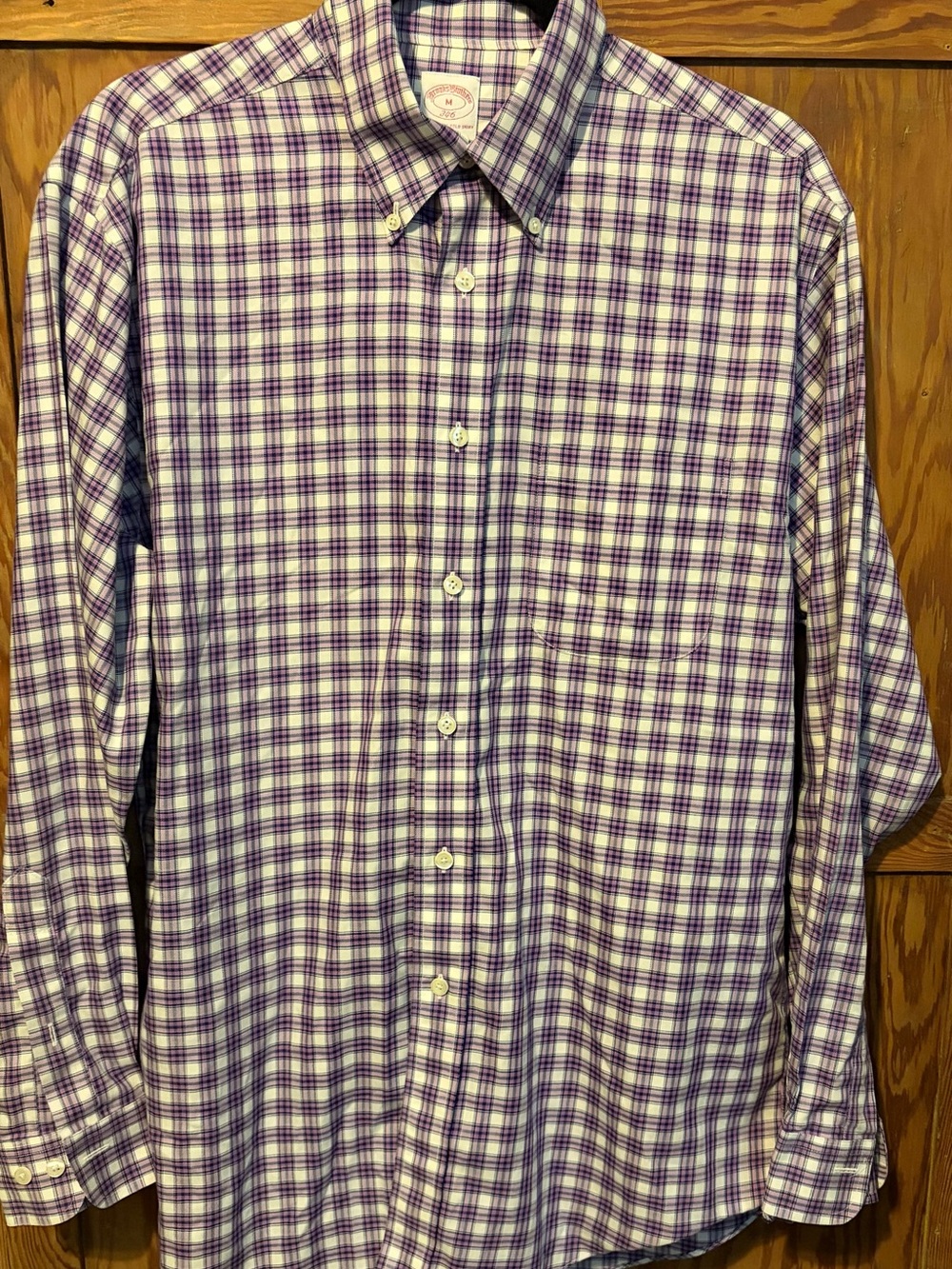 Brooks Brothers Purple/White Plaid Dress Shirt. Cotton. Medium. Long sleeve. EUC
